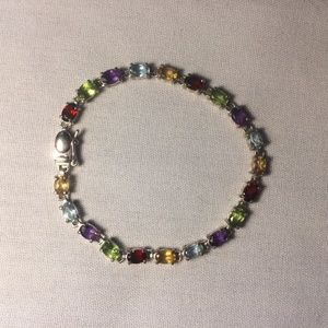 Sterling Silver Multicolor Gem Tennis Bracelet